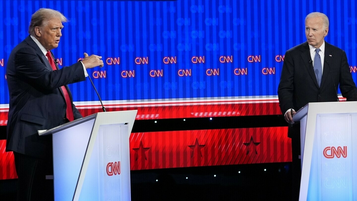 Donald Trump and Joe Biden on the debate stage.